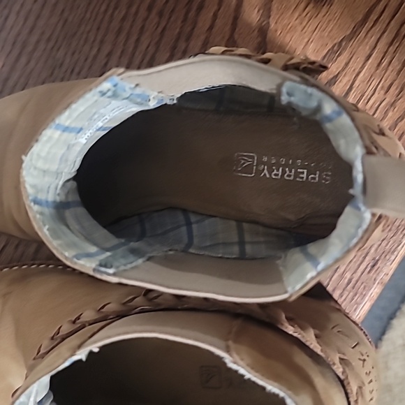 SPERRY Liberty Chelsea Tan Leather Heel Bootie Braided Strap Womens Sz 8M - Picture 6 of 10